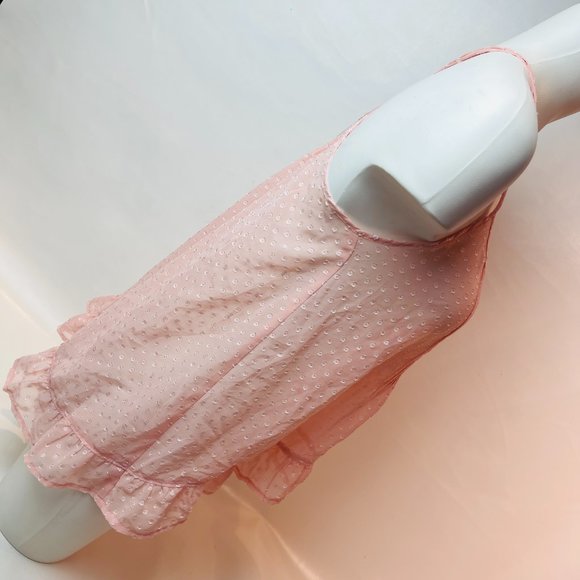New Forever 21 Blush Pink Sheer Flowy Polka Dot Ruffle Edge Top Small - Picture 2 of 5
